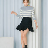 Stitched wool flare skirt