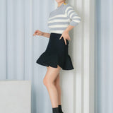 Stitched wool flare skirt