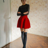 zipper knit flared mini skirt