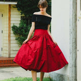 taffeta long flare skirt