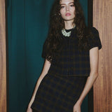 angora check tweed skort