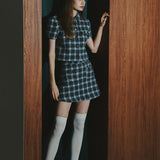 angora check tweed skort