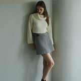 Leather combination tweed skort