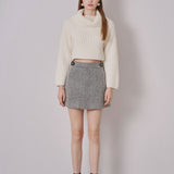 Leather combination tweed skort