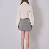 Leather combination tweed skort