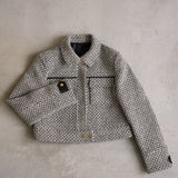 Leather combination tweed jacket