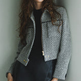 Leather combination tweed jacket