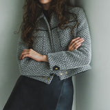 Leather combination tweed jacket