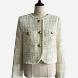 gold button check tweed jacket