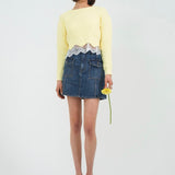 front pocket denim mini skirt