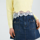 front pocket denim mini skirt