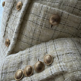 gold button check tweed jacket