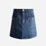 front pocket denim mini skirt