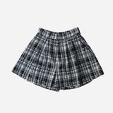 Shiny checked flare shorts