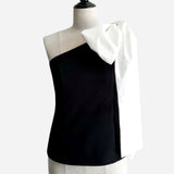 one shoulder ribbon tops