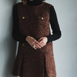 gold button box pleated tweed dress