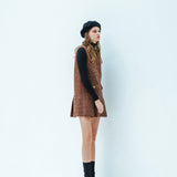 gold button box pleated tweed dress