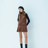 gold button box pleated tweed dress